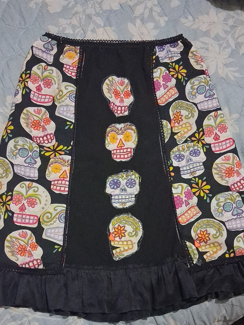 Rare, Vintage, Day of the Dead Appliqué Skirt.